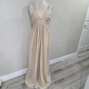 Six Twenty Seven Dress Women's  Tan Maxi Lace Cottagecore Tie Back